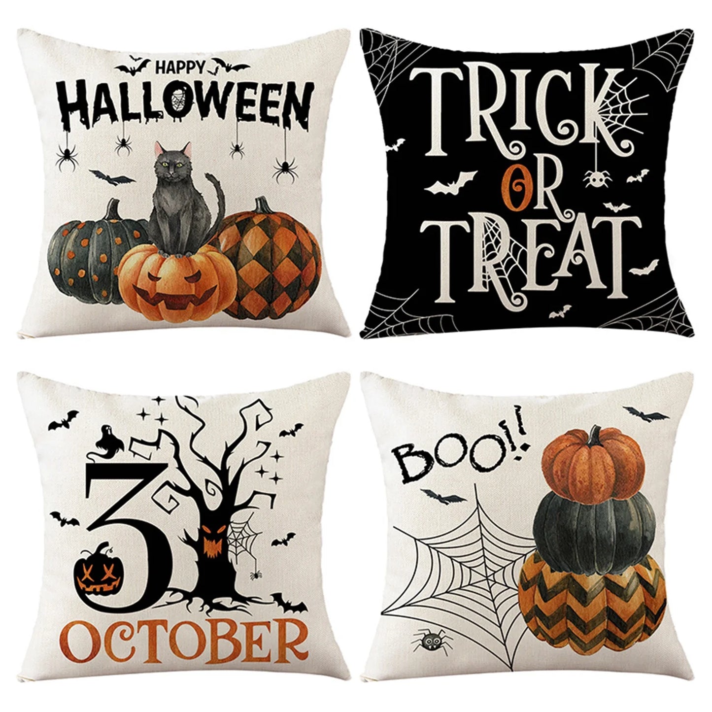 4Pcs Halloween Pumpkin Pillow Covers,18X18 Inches