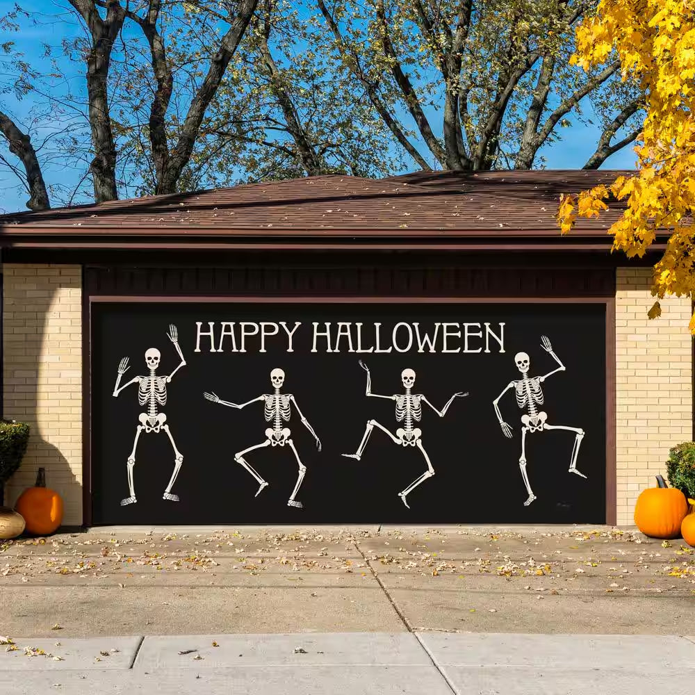 7 Ft. x 16 Ft. Halloween Skeletons Garage Door Mural for Double Car Garages