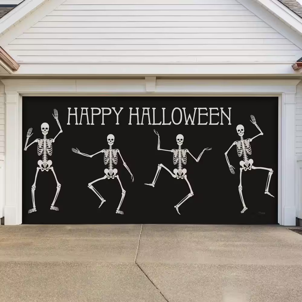 7 Ft. x 16 Ft. Halloween Skeletons Garage Door Mural for Double Car Garages