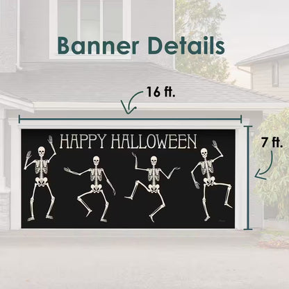 7 Ft. x 16 Ft. Halloween Skeletons Garage Door Mural for Double Car Garages